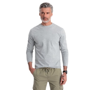 Longsleeve męski 100% bawełna basic szary melanż Ombre V3 OM-LSBL-0106 M