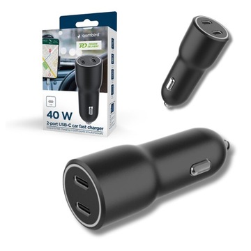 ŁADOWARKA SAMOCHODOWA 2xUSB-C PD 40W GEMBIRD CZARNa