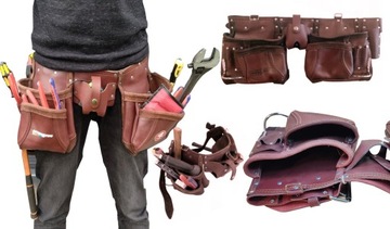 Ремень для кровельного инструмента, воловья кожа, 11 карманов, кобура с ручкой.