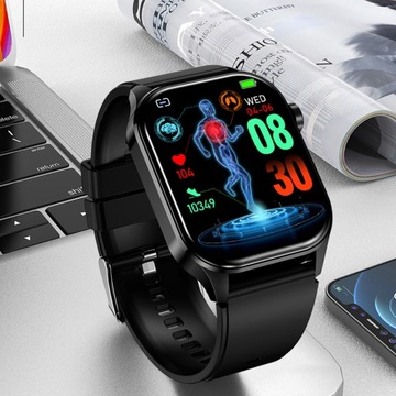 SMARTWATCH ZEGAREK MĘSKI Z EKG POMIAR CUKRU PULS CIŚNIENIE ROZMOWY MENU PL