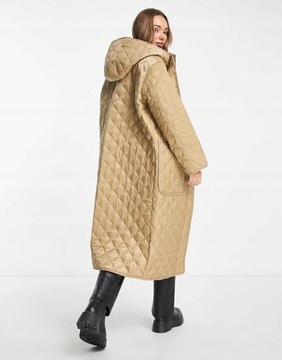Asos Design NG7 wwq lekka pikowana długa kurtka z kapturem L