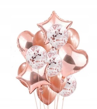 Balony Rose Gold z Konfetti Gwiazdki Serce