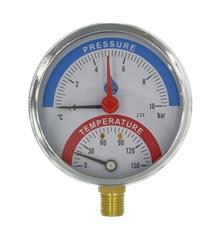 TERMOMANOMETR 80mm 1/2 10 bar 120C DOLNY RADIALNY