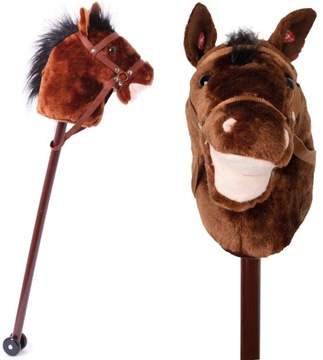 HOBBY HORSE KONIK NA KIJU BRĄZOWY DŹWIĘK RŻY 98 CM