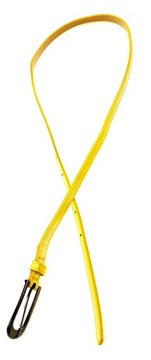 Pasek damski żółty perłowy połysk 110x1,2cm czarna klamra metalowa jakość
