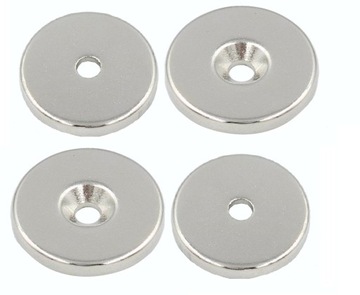 MAGNES NEODYMOWY MOCNY 20x3 mm Z OTWOREM 7/3,5 mm POD WKRĘT ZESTAW 4 SZTUK