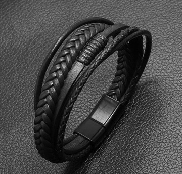 МУЖСКОЙ ЧЕРНЫЙ КОЖАНЫЙ БРАСЛЕТ, НЕРЖАВЕЮЩАЯ СТАЛЬ