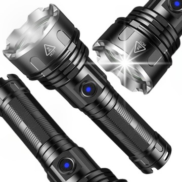 MOCNA LATARKA TAKTYCZNA WOJSKOWA LED Cree XHP90 DUŻY AKUMULATOR + USB ZOOM