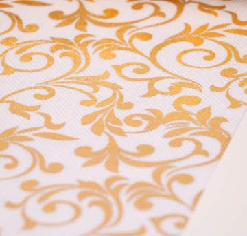 Płótno juta materiał bieżnik biel złoto 48cm 4,5m