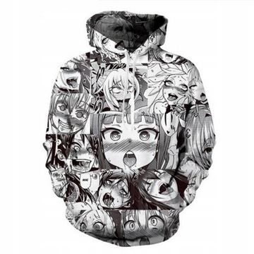 BLUZA Z KAPTUREM 3D NARUTO ANIME AHEGAO, UCHIHA, BEZ OCIEPLENIA, SZARA M B5