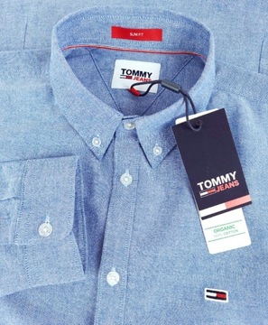 Tommy Hilfiger Koszula męska Niebieska Casual SLIM FIT 100% Bawełna r. L