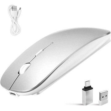 MYSZ BEZPRZEWODOWA CICHY DO LAPTOPÓW Z ADAPTER TYPU C 2.4GHZ USB BIAŁY
