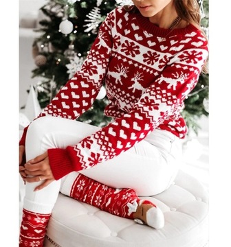 Sweter świąteczny śnieżynki renifery serduszka ciepły Boże Narodzenie