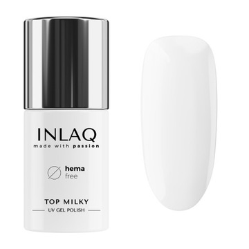 INLAQ Top Mleczny Hybrydowy Biały No Wipe 6ml Top Milky Top Coat HEMA Free