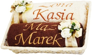2 GRUBE ręczniki z TWOIM DUŻYM HAFTEM w KOSZU haft