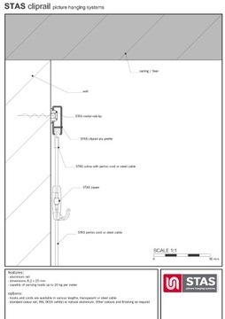 STAS Cliprail штанга для подвешивания картин 150 см, алюминий