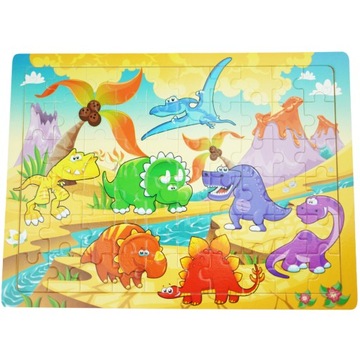 DREWNIANA KOLOROWA UKŁADANKA PUZZLE DINOZAURY