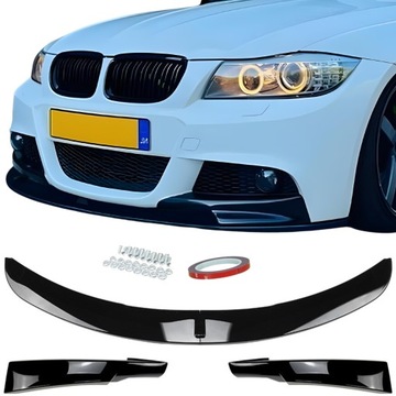 Dokładka Zderzaka BMW E90 E91 Splitter M PAKIET Czarny Połysk Spoiler Przód