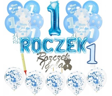 ZESTAW BALONÓW ROCZEK Niebieski Cyfra 1 Urodziny