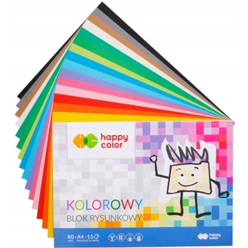 BLOK A4 RYSUNKOWY KOLOROWY 80G 15 ARKUSZY HAPPY