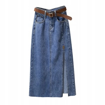 modna spódnica jeansowa w stylu retro z rozcięciem
