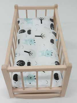 KOŁYSKA DLA LALEK DREWNIANA DLA LALKI +POŚCIEL 3EL