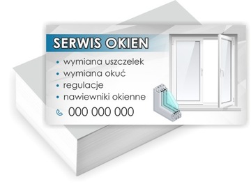 Wizytówki firmowe PROJEKT GRATIS 100 sztuk SERWIS OKIEN WYMIANA USZCZELEK