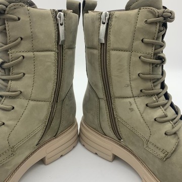 Buty damskie botki ocieplane khaki Tamaris skórzane bikery rozmiar 38