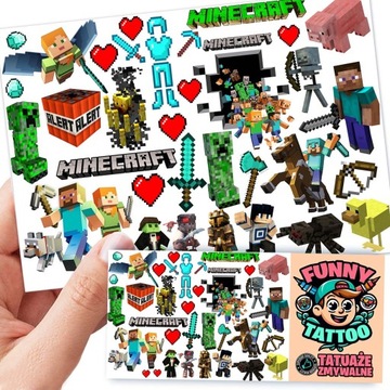 TATUAŻE ZMYWALNE DLA DZIECI DZIECIĘCE MINECRAFT WZORY JAKOŚĆ
