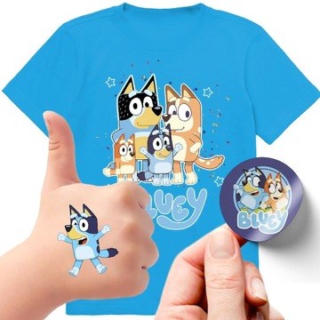 ZESTAW KOSZULKA + TATUAŻE NAKLEJKI BLUEY BLUE 128