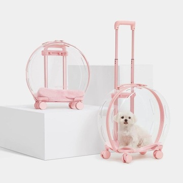КАПСУЛА розовая переноска для собак/кошек на колесах, прозрачный пузырь ХИТ!