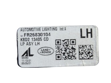 ORIGINÁLNÍ SVĚTLO ZADNÍ LEVÝ W BLATNÍK NEW EVOQUE L551 2019- K8D213405CD