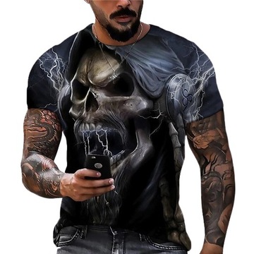 T-SHIRT MĘSKI KOSZULKA Z NADRUKIEM 3D CZASZKA XL
