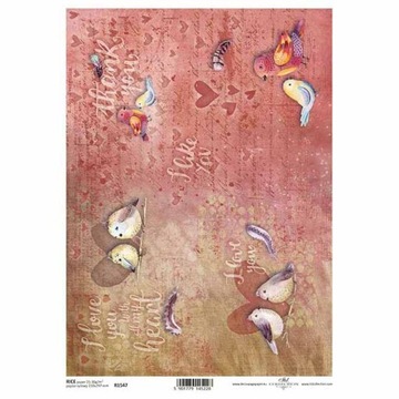 Papier ryżowy do decoupage R1547 A4 ptaszki miłość