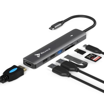 HUB USB-C 3.1 HDMI 4K PD 100W Czytnik SD TF ADAPTER 7w1 Apple M1 M2