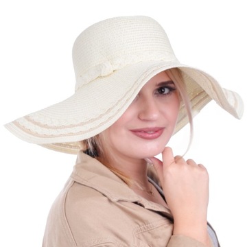 Duży Słomkowy kapelusz damski szerokim rondem