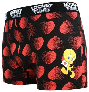 Bokserki męskie na walentynki czarne w serduszka LOONEY TUNES Tweety r. M