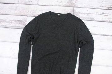 UNIQLO 100% WOOL PREMIUM VEE MĘSKI LEKKI SWETER M