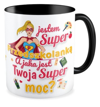 Kubek czarny SUPER PRZEDSZKOLANKA Twoje imię
