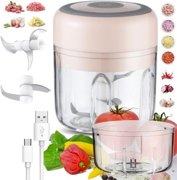 MINI ELEKTRYCZNY SIEKACZ 250ML 100 ML USB DLA WARZYWA OWOC MIĘSO, RÓŻOWY