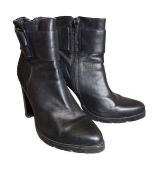 Skórzane czarne damskie buty zimowe kozaki botki ocieplane r. 39