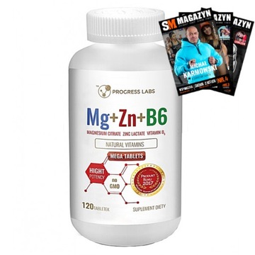 PROGRESS LABS MG+ZN+VIT B6 MAGNEZ CYNK WITAMINA B6 NA ZMĘCZENIE 120 tabl