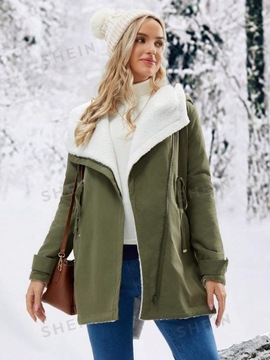 SHEIN ЗЕЛЕНОЕ ПАЛЬТО С МЕХОМ ДЛЯ беременной M 108