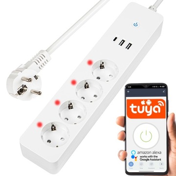 INTELIGENTNA LISTWA ZASILAJĄCA PRZEDŁUŻACZ 16A 2x USB USB-C WiFi SMART TUYA