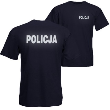 Granatowa Koszulka T-shirt Policja Nadruk Odblask Flex