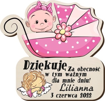 Podziękowanie dla Gości Chrzest Magnes 10 szt
