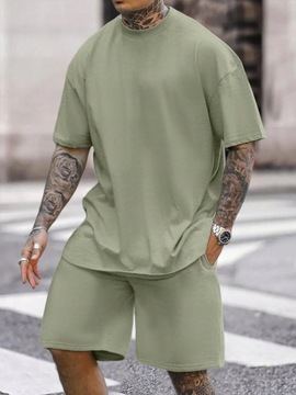 KOMPLET MĘSKI OLIWKOWY T-SHIRT + SPODENKI CASUAL SHEIN XL
