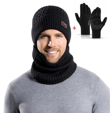 MĘSKI KOMPLET ZIMOWY 3w1 CZAPKA BEANIE SZALIK KOMIN RĘKAWICZKI KOMPATYBILNE