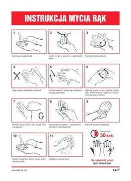 Ilustrowana instrukcja mycia rąk naklejka 14,8x21