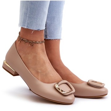 БЕЖЕВЫЕ БАЛЕТЫ С ЗОЛОТЫМ ОТДЕЛЕНИЕМ НА ПЛОСКОМ КАБЛУКЕ SERGIO LEONE BL203 R.40